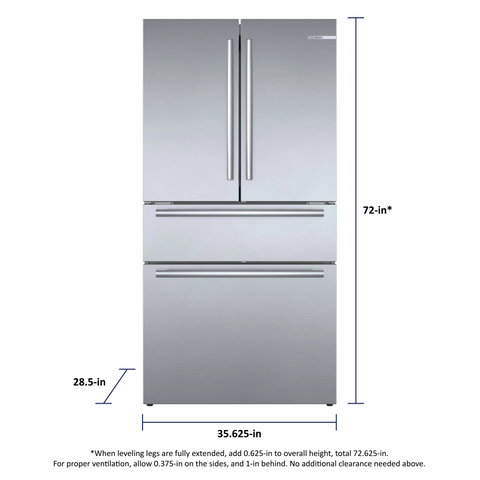 BOSCH 800 Series French Door Bottom Mount Refrigerator 36'' Easy clean stainless steel